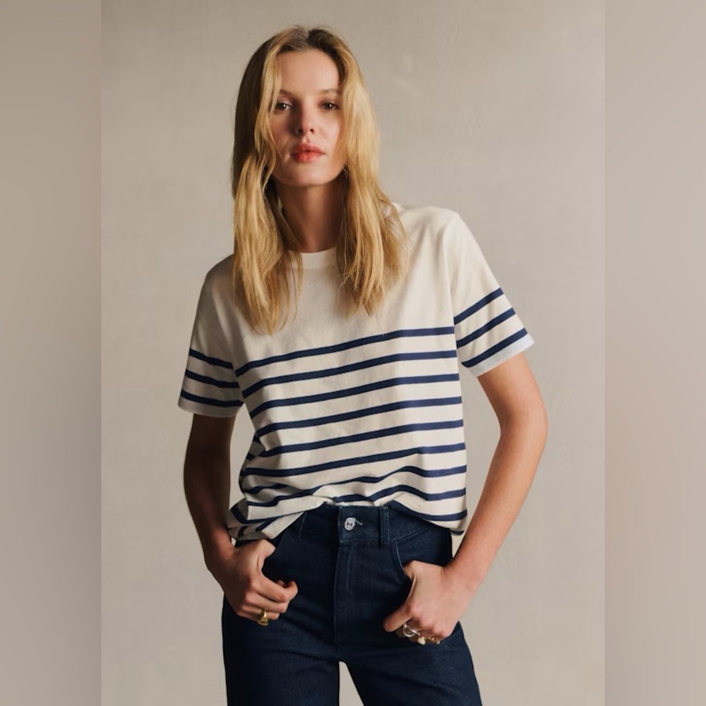 Sezane Conrad Tee Striped Navy and White T-Shirt size Medium